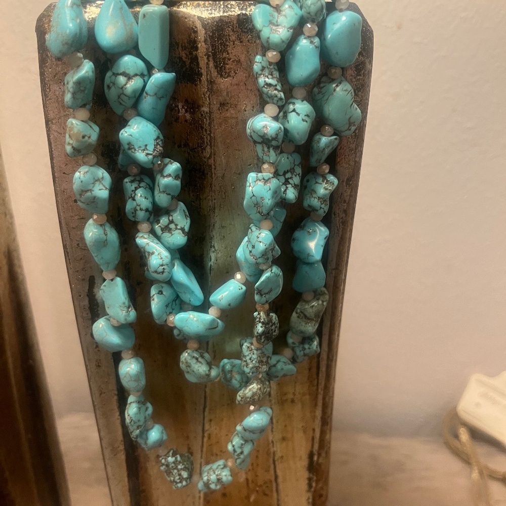 Turquoise triple strand, beaded necklace